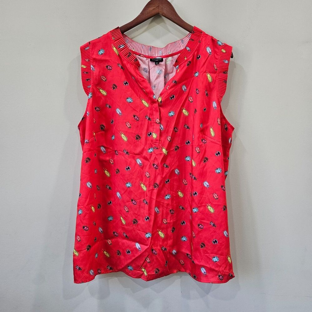 Talbots Womens Silk Satin Beetle Popover Tank Top Plus Size 2X Red Travel Vacay